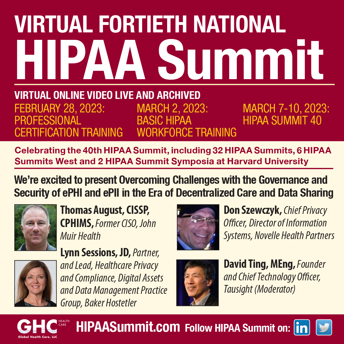 Overcoming Challenges with the Governance and Security of ePHI and ePII in the Era of Decentralized Care and Data Sharing – The Virtual Fortieth National HIPAA Summit