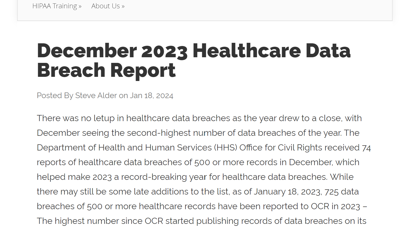 HIPAA – December 2023 Healthcare Data Breach Report
