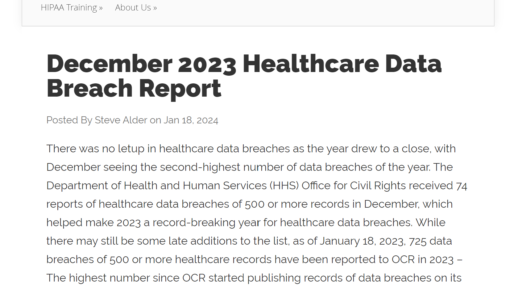 HIPAA December 2023 Healthcare Data Breach Report Tausight